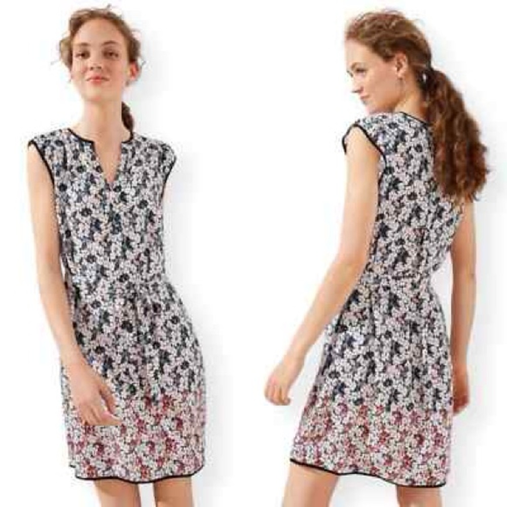 NWT LOFT Floral Front Tie Black Pink and Green Women's Sleeveless Dress Size M